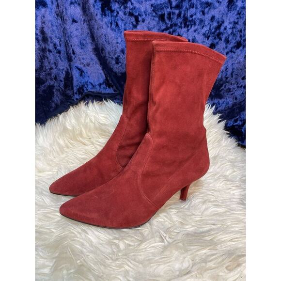 Stuart Weitzman Maroon Suede Booties Women's Shoe Size 8M w/ 3 in Heel - Picture 1 of 8